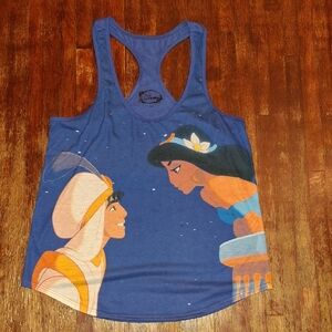 Disney Blue Aladdin and Princess Jasmine Cartoon Movie Graphic Racerback Tanktop